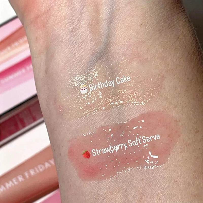 Summer Friday's Long-lasting Moisturize Lip Oil Glaze Pink Sugar Vanilla Beige Birthday Cake Strawberry Soft Serv Gloss Lip Balm