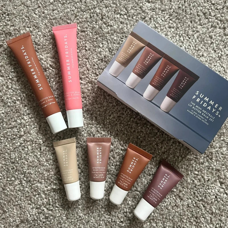 NEW Summer Fridays Jet Lag Mask Mini Lip Gloss Set Vanilla Beige Lip Balm Long Lasting Moisturizing Smooth Soft Tube Care Makeup